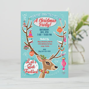Invitation Carton d'invitation à la fête de Noël des rennes r