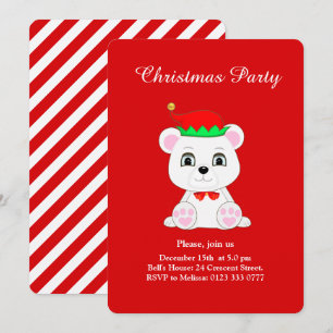 Invitation Carton d'invitation à la fête de Noël ours polaire