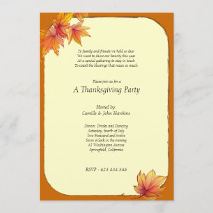 Invitation Carton d'invitation à la fête de Thanksgiving avec