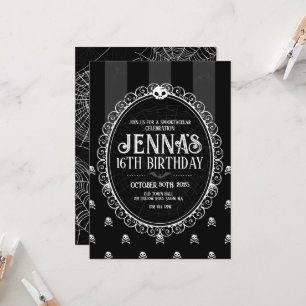 Invitation Carton d'invitation à la fête Goth Girl Noir & Bla
