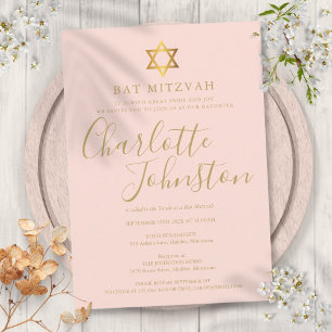 Invitation Carton d'invitation à l'écriture dorée rose pour B