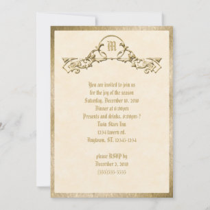 Invitation Carton d'invitation à monogramme aspect gaufré or