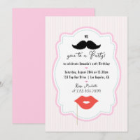 Carton d'invitation à thème Moustache Rose Rétro E