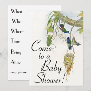 Invitation Carton d'invitation à une Baby Shower avec oiseaux