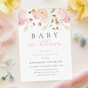 Invitation Carton d'invitation à une baby shower Fleur rose p