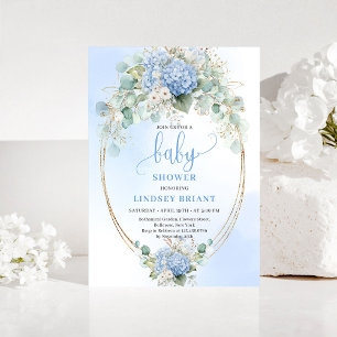 Invitation Carton d'invitation à une baby shower Fleurs bleue