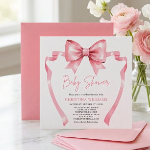 Invitation Carton d'invitation à une baby shower ruban rose C
