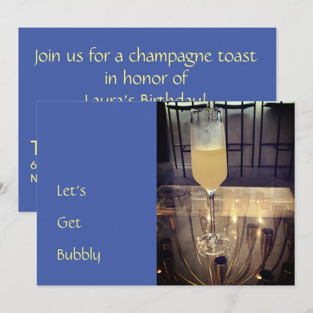 Invitation Carton d'invitation à une fête avec champagne péti (Devant / Derrière)