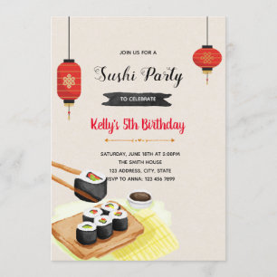 Invitation Carton d'invitation à une fête de sushi à l'aquare