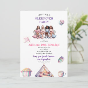 INVITATION CARTON D'INVITATION À UNE SOIRÉE PYJAMA FILLE MODE