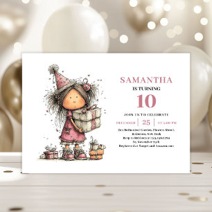 Invitation Carton d'invitation anniversaire 10 ans fille rose