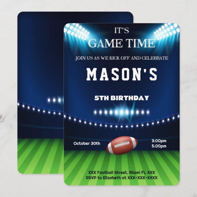 Invitation Carton d'invitation anniversaire football modifiab (Devant / Derrière)