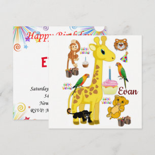 Invitation Carton d'invitation anniversaire girafe singe
