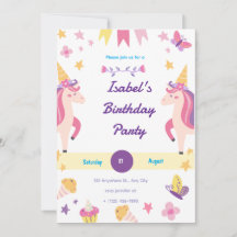 Carton d'invitation anniversaire Licorne Fantaisie