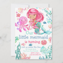 Carton d'invitation anniversaire Mermaid modifiabl