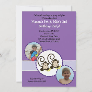 Invitation Carton d'invitation anniversaire PURPLE Singe bête