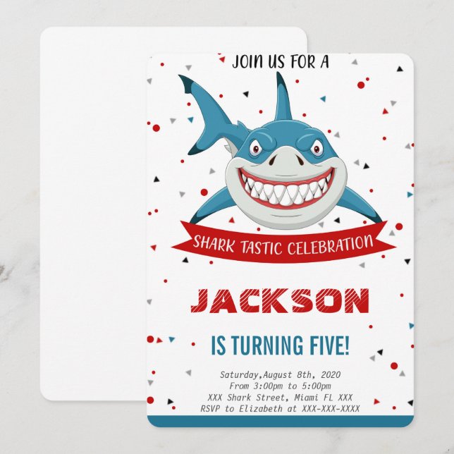 Invitation Carton d'invitation anniversaire requin modifiable (Devant / Derrière)