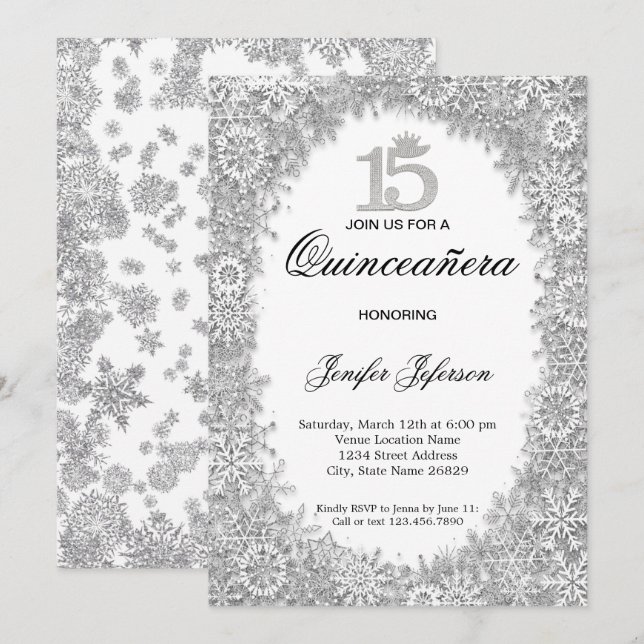 Invitation Carton d'invitation argenté pailleté pour Quincean (Devant / Derrière)