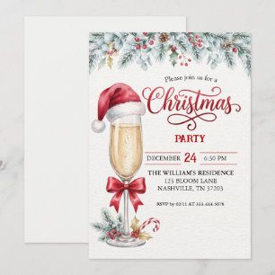 Invitation Carton d'invitation au Champagne de Noël avec chap