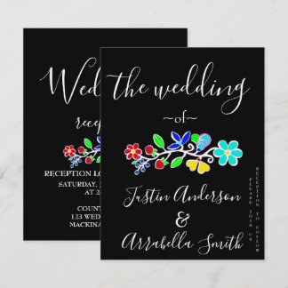Invitation Carton d'invitation au mariage noir à motif floral