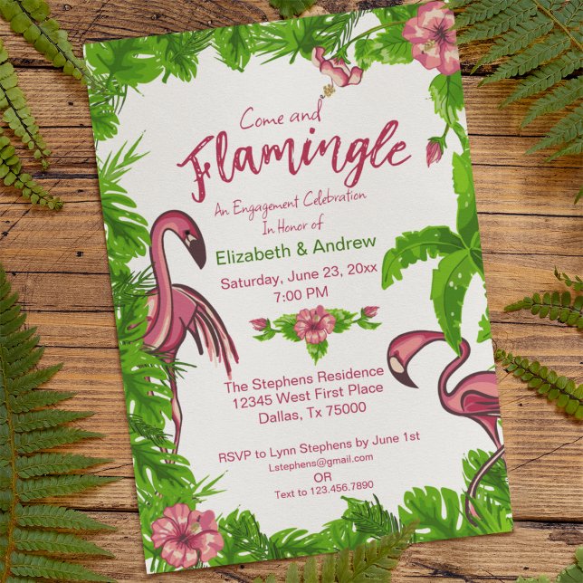 Invitation Carton d'invitation aux flamants roses et fleurs t (Créateur téléchargé)