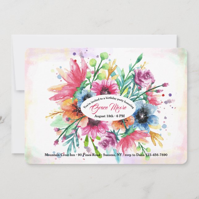 Invitation Carton d'invitation aux fleurs à l'aquarelle dans  (Devant)