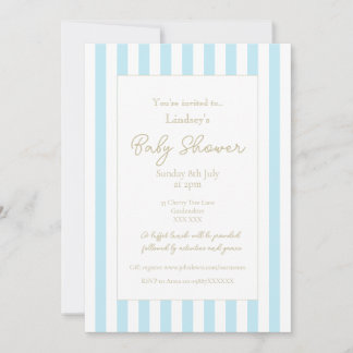 Invitation Carton d'invitation Baby Shower à rayures bleu pas