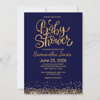 Invitation Carton d'invitation Baby Shower Bleu Nuit et Or