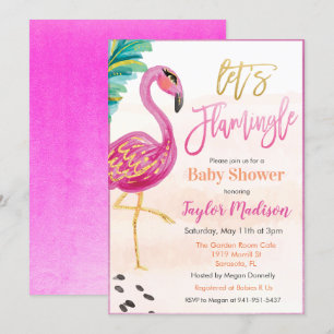 Invitation Carton d'invitation Baby Shower Flamant Rose Aquar