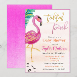 Invitation Carton d'invitation Baby Shower Flamant Rose Aquar