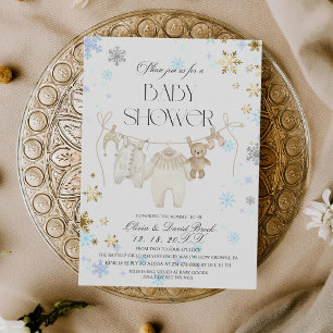 Invitation Carton d'invitation Baby Shower Flocons de Neige H