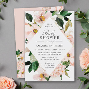 Invitation Carton d'invitation Baby Shower Hydrangea rose