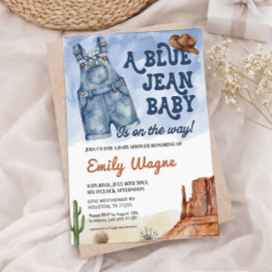 Invitation Carton d'invitation Baby Shower Jean Bleu en Denim