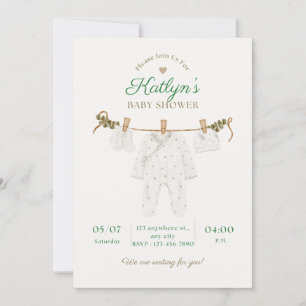 Invitation Carton d'invitation bébé beige et vert clair pour