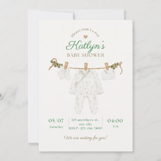 Invitation Carton d'invitation bébé beige et vert clair pour