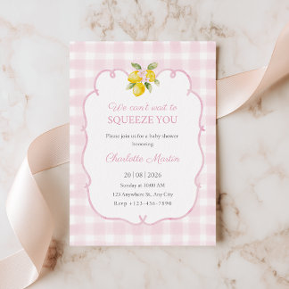 Invitation Carton d'invitation bébé fille motif gingham rose