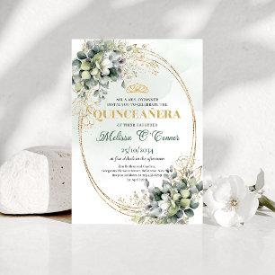 Invitation Carton d'invitation Bohème Quinceañera Vert Sauge