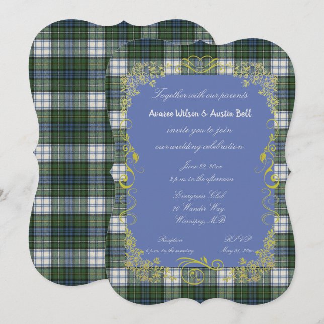 Invitation Carton d'invitation Campbell Tartan avec cadre dor (Devant / Derrière)