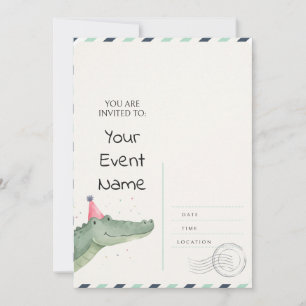 Invitation Carton d'invitation Chapeau de fête Alligator à l'