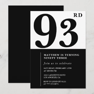 Invitation Carton d'invitation chic noir et blanc pour 93e an