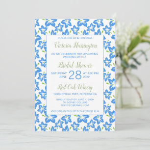 Invitation Carton d'invitation chic peint de fleurs bleues po