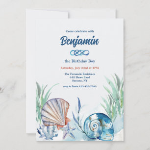 Invitation Carton d'invitation Coquillages en bleu