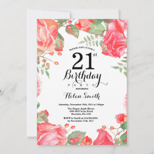 Invitation Carton d'invitation d'anniversaire 21 ans Fleur Ro