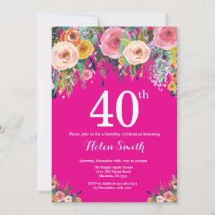 Invitation Carton d'invitation d'anniversaire 40 ans à fleurs