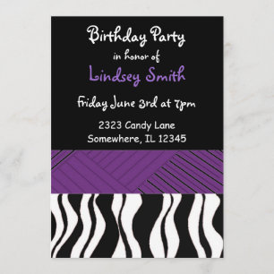 Invitation Carton d'invitation d'anniversaire à motif zèbre v