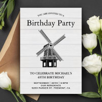 Carton d'invitation d'anniversaire à moulin à vent