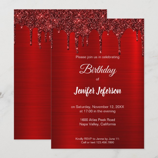 Invitation Carton d'invitation d'anniversaire à paillettes ro (Devant / Derrière)