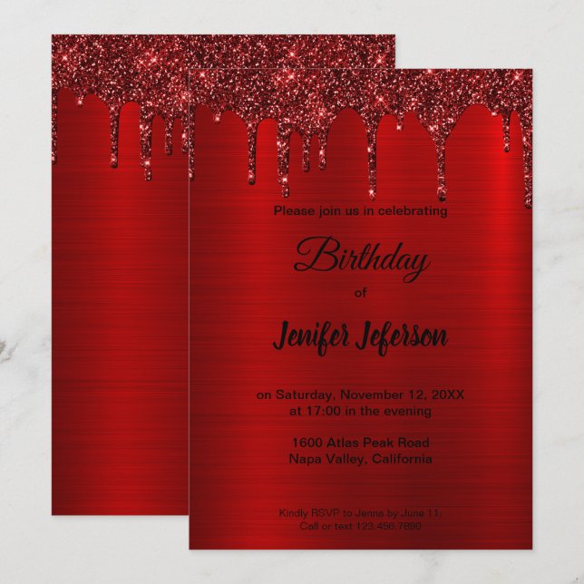 Invitation Carton d'invitation d'anniversaire à paillettes ro (Devant / Derrière)