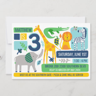 Invitation Carton d'invitation d'anniversaire Animaux de la j