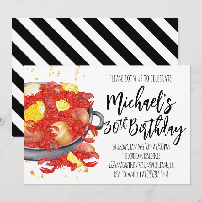 Invitation Carton d'invitation d'anniversaire aux écrevisses (Devant / Derrière)